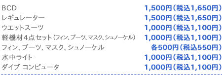 機材レンタル料金表