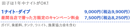 ナイトダイビング料金表