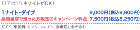 ナイトダイビング料金表